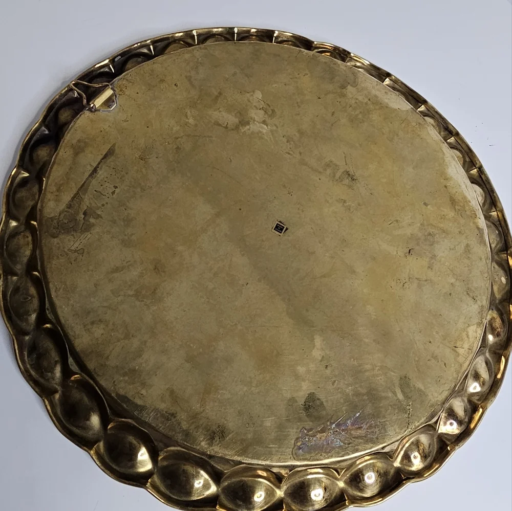 Vintage Moroccan Handmade Brass Tray Plate Morocco Scalloped Edge
